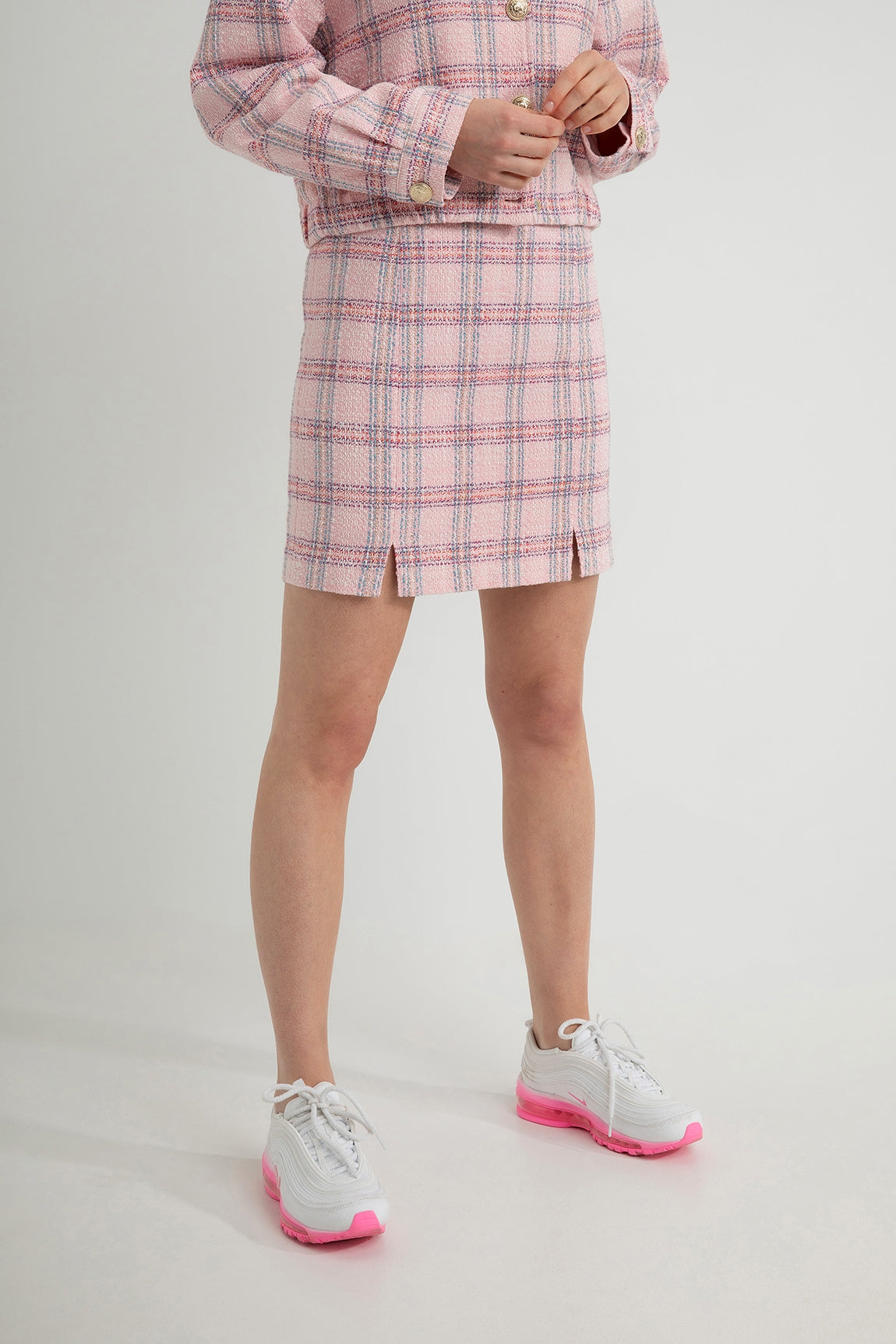 Short Bouclé Check Skirt Dwayne | Soft Pink check