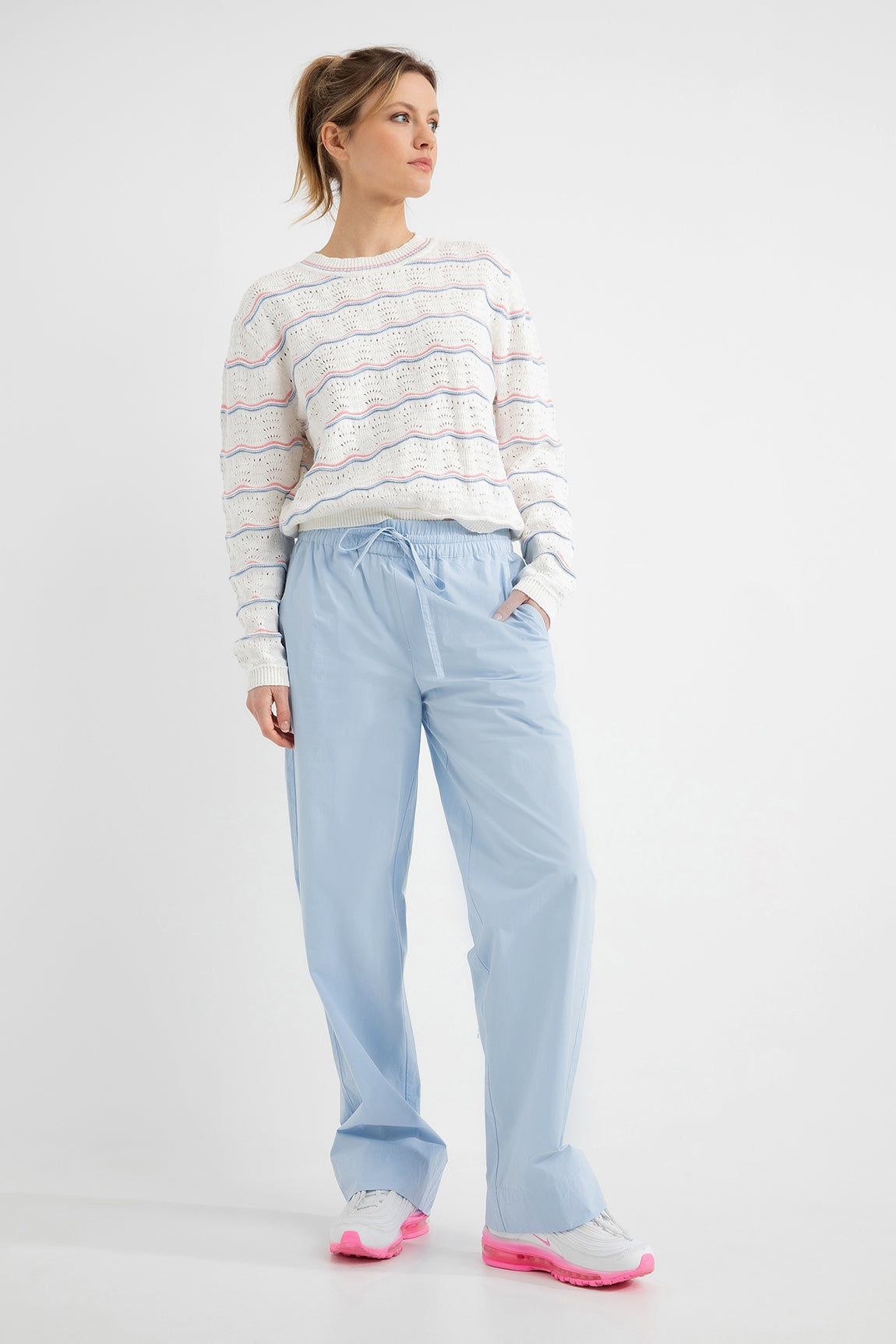 Cotton Ajour Sweater Doris | Bubblegum stripe