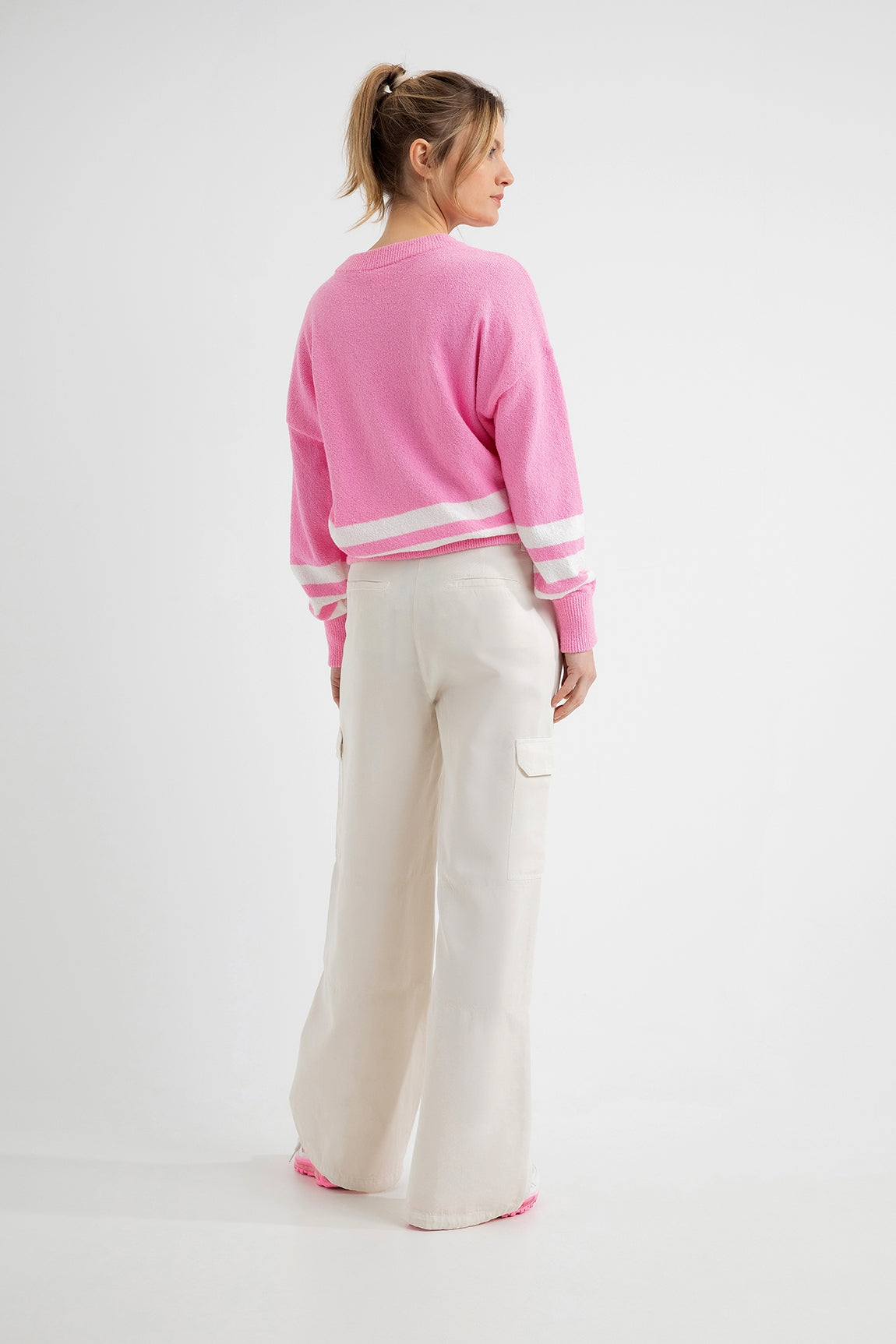 Cotton Blend Bouclé Sweater Doortje | Bubblegum stripe