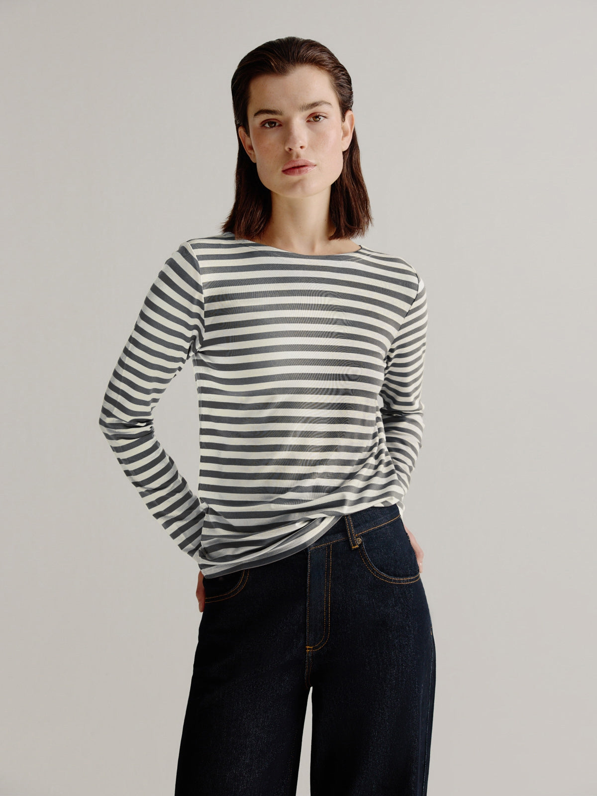 Aline t-shirt stripe | Steel Grey
