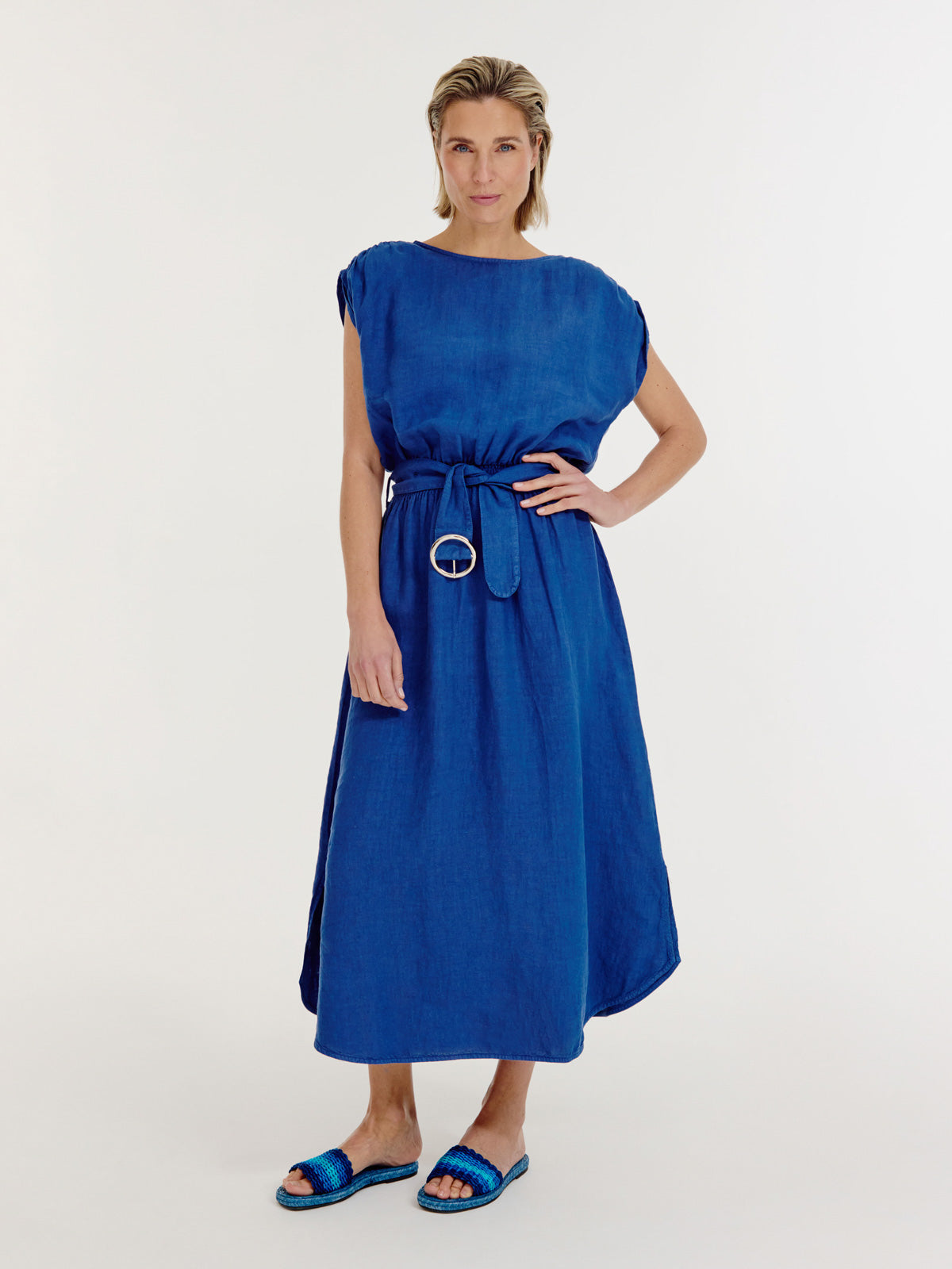 indigo linen dress Ichi Antiquities Indigo Linen Woven Dress in Light Indigo