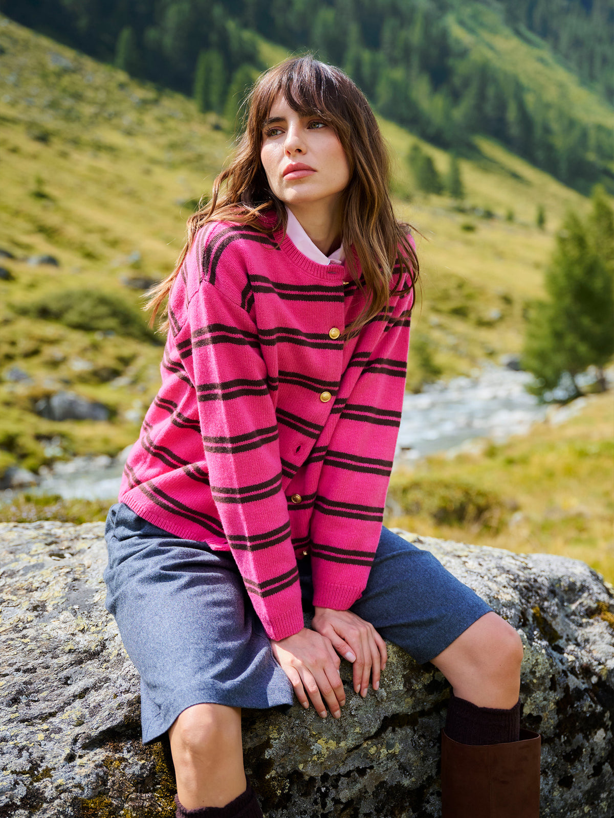 Chiara Cardigan | Stripe Fuchia