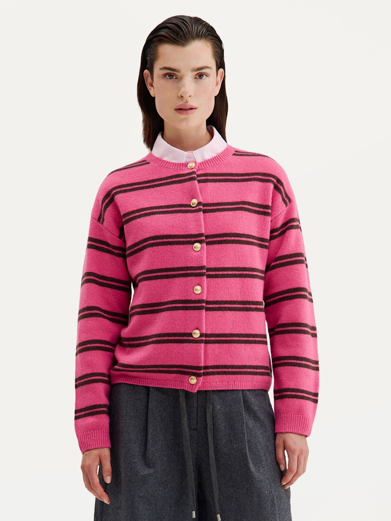 Chiara Cardigan | Stripe Fuchia
