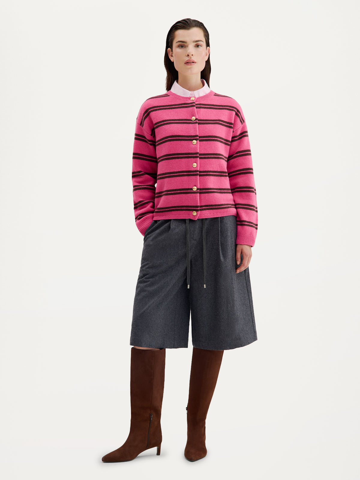 Chiara Cardigan | Stripe Fuchia