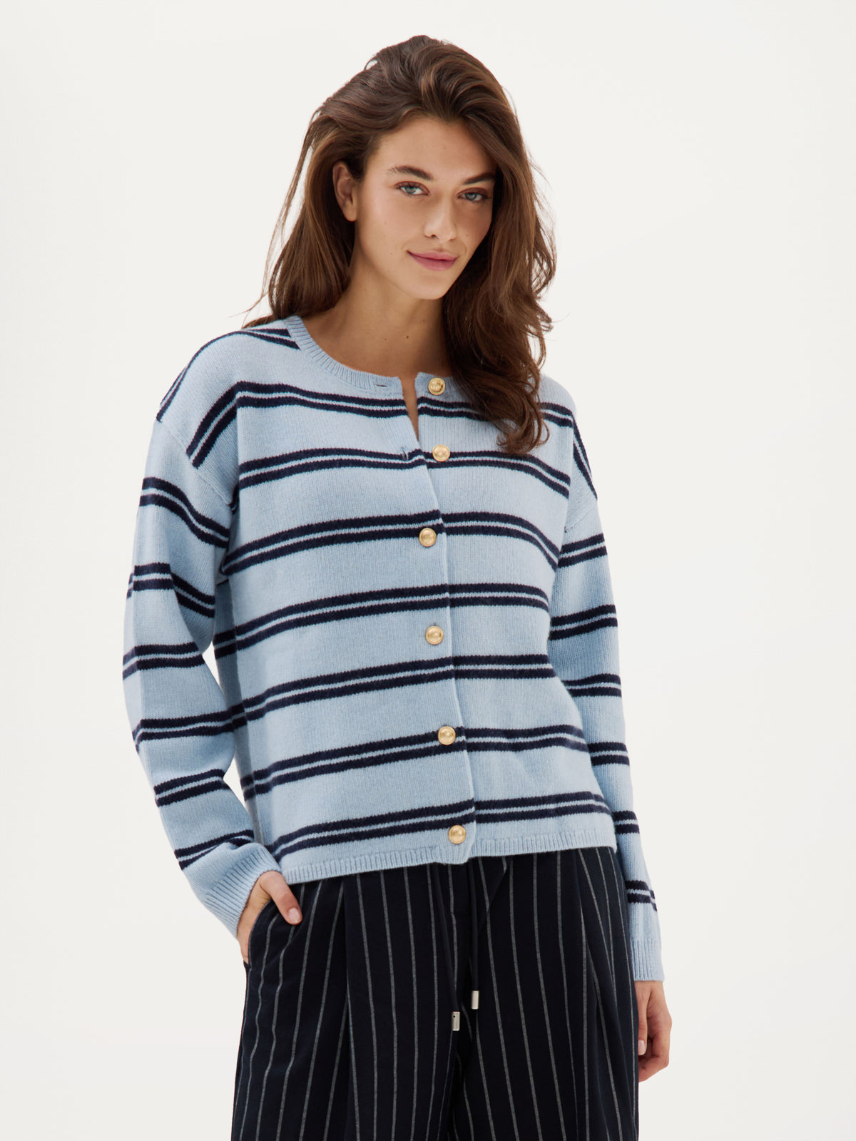 Chiara Cardigan | Light Blue stripe