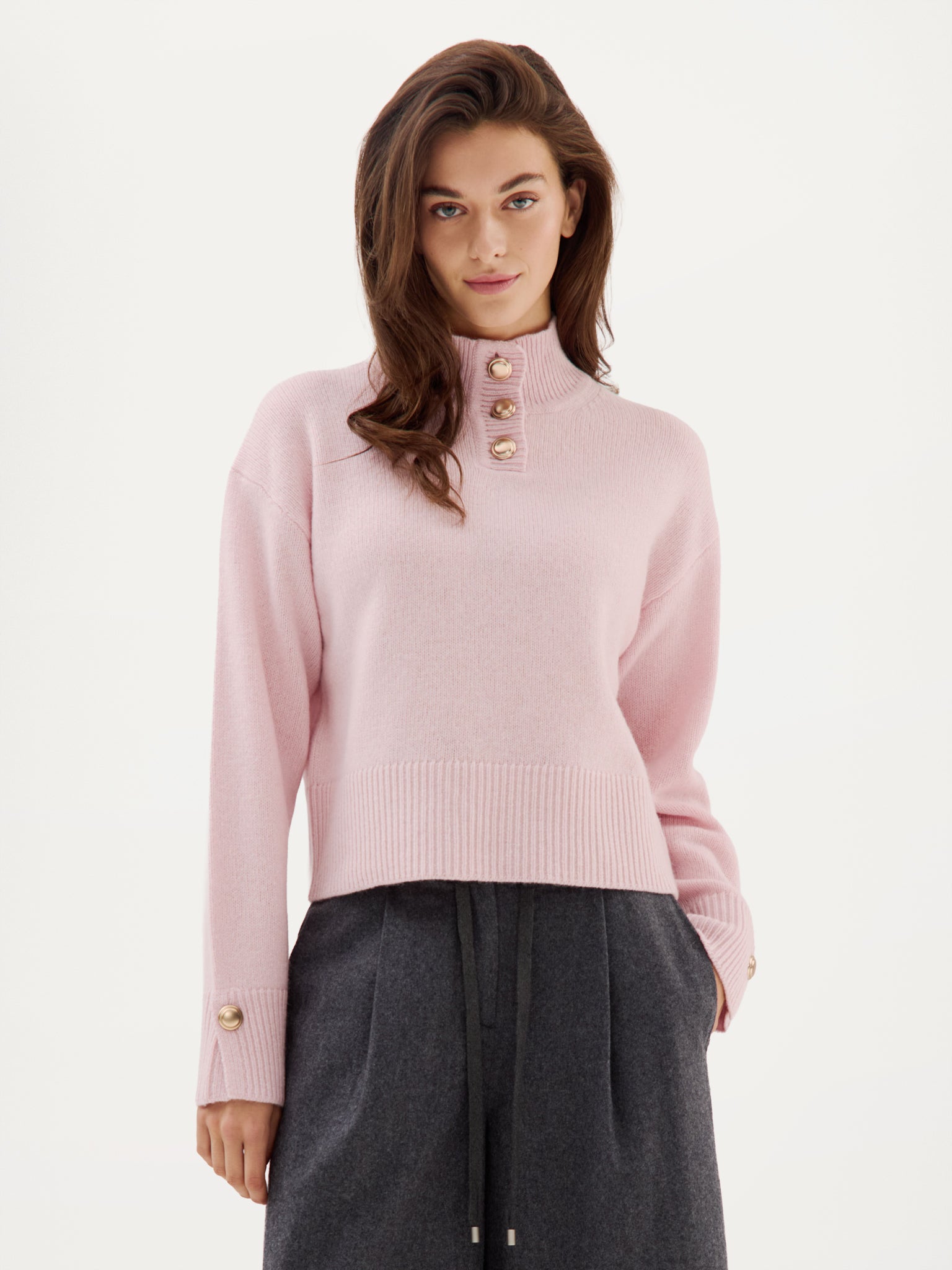Chip Sweater - Women's stand-up collar lambswool sweater