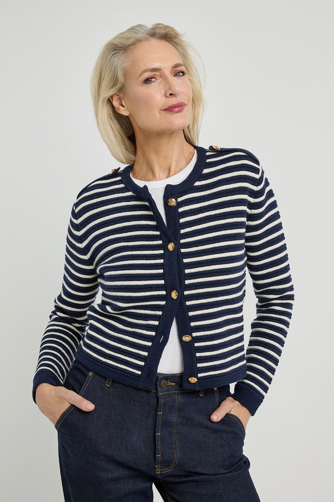 Avery cardigan | Navy stripe