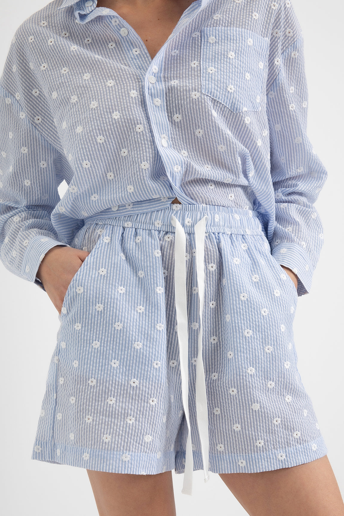 Striped Cotton Shorts Douwe | Light Blue