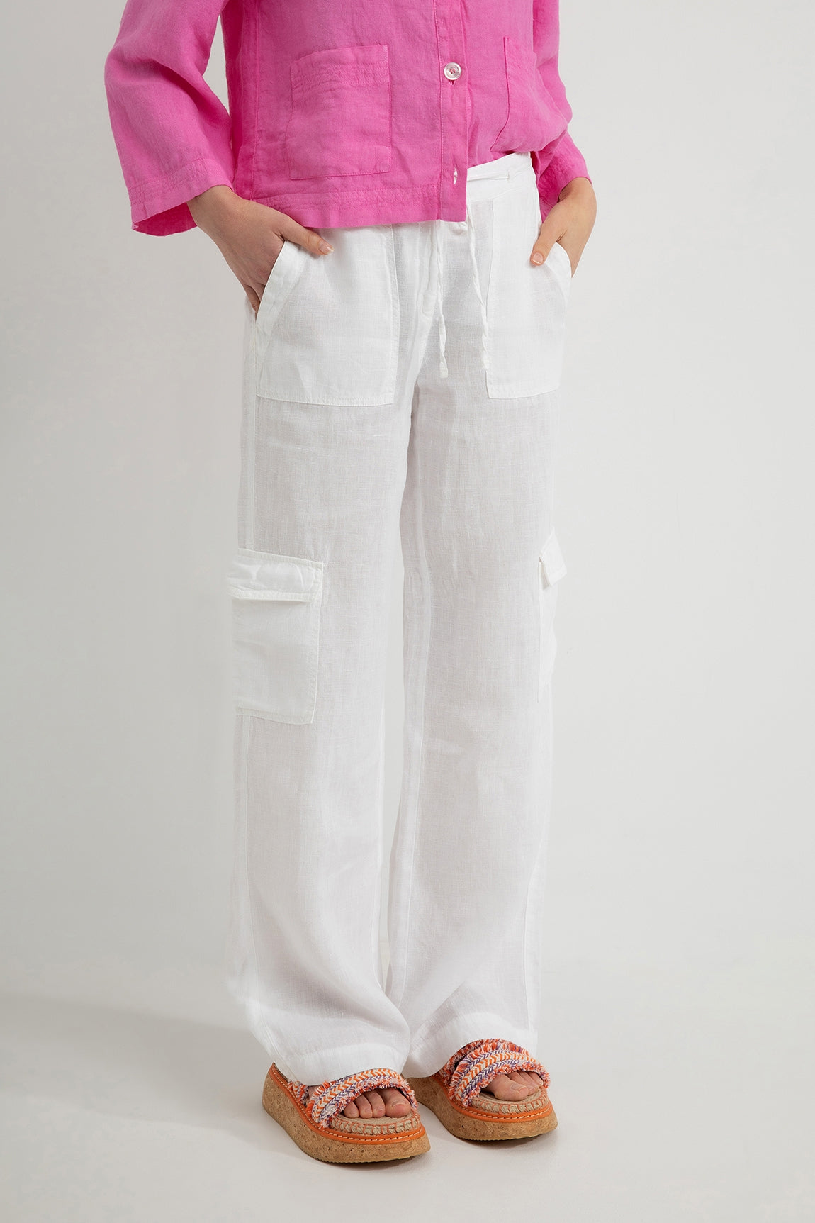 Linen Cargo Trousers Duco | White