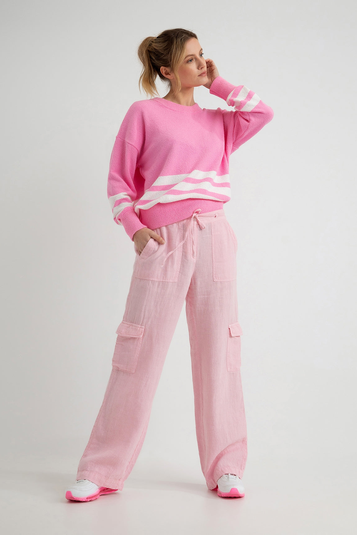Linen Cargo Trousers Duco | Soft Pink
