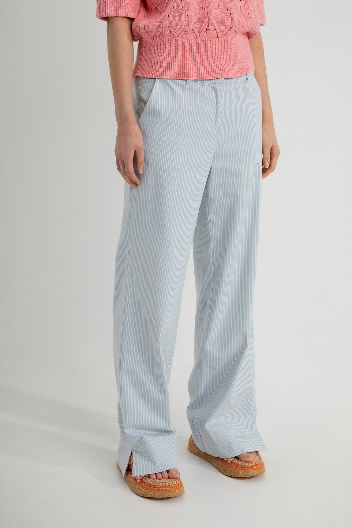 Stretch Cotton Pants Devina | Light Blue stripe