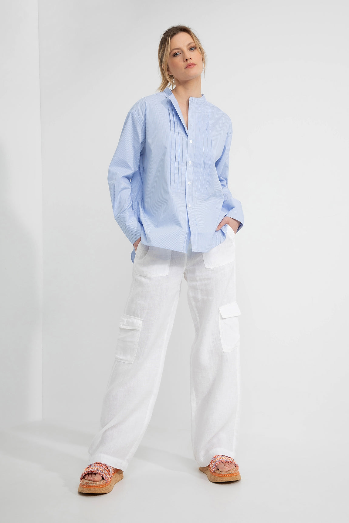 Cotton Stripe Blouse Dounia | Light Blue stripe