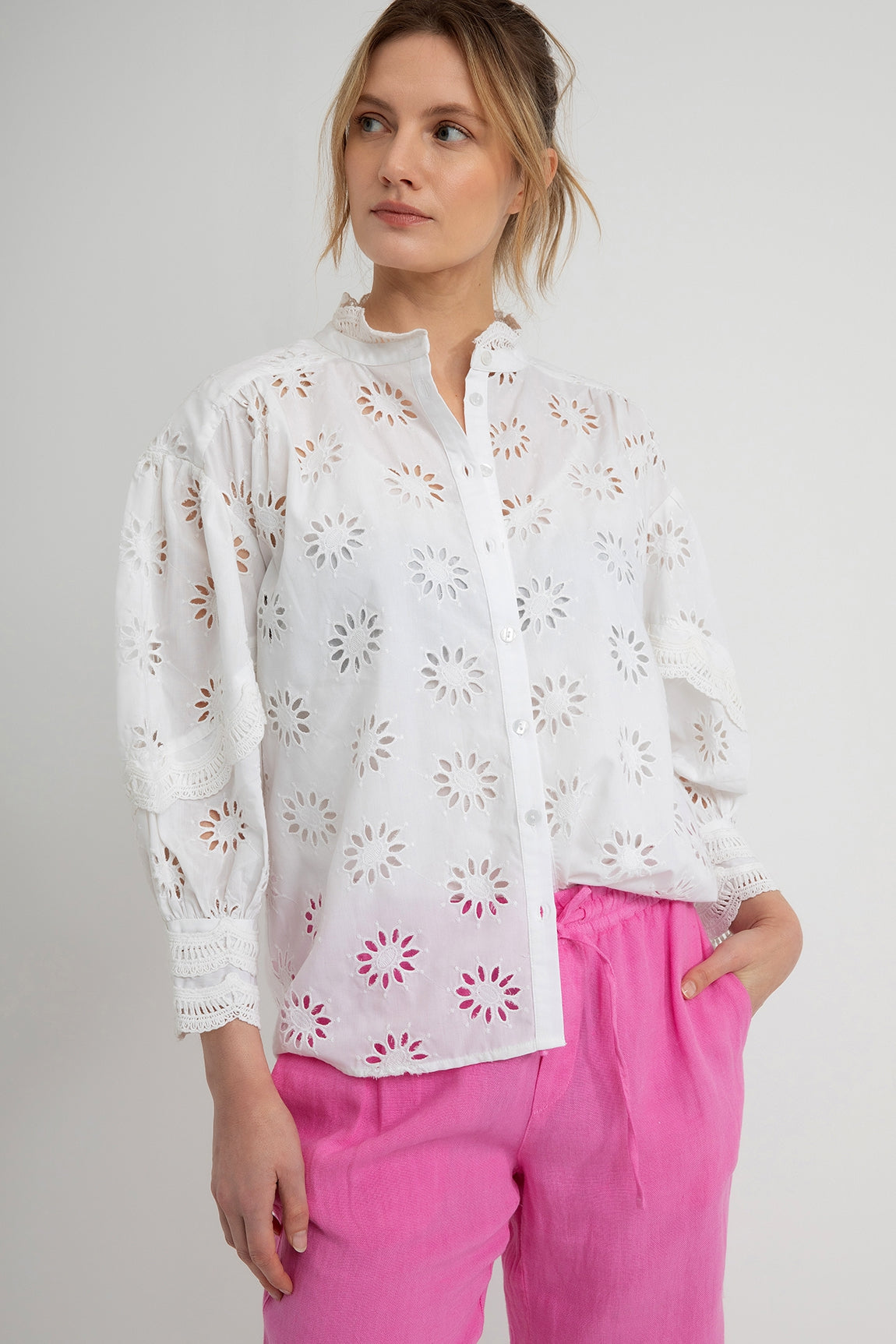 Cotton Broderie Blouse Dinand | White