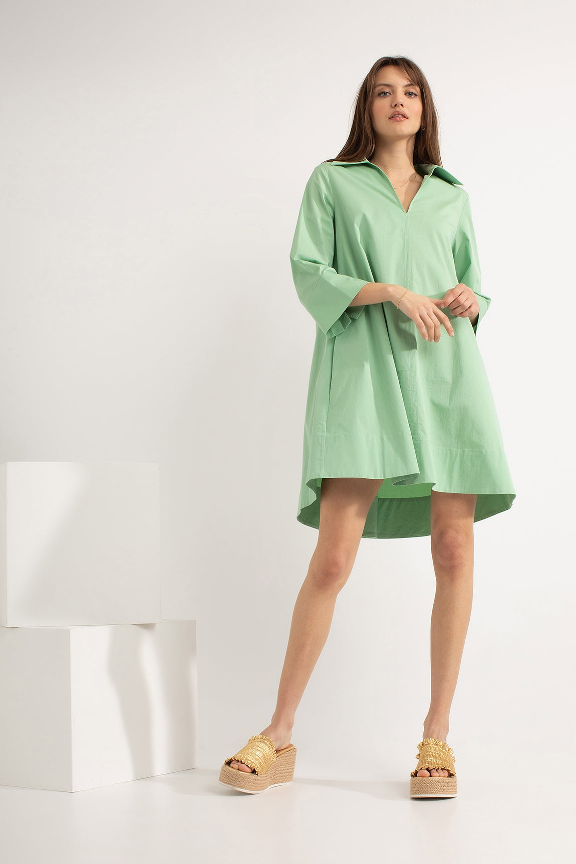 Stretch Cotton Dress Daley | Sea Green