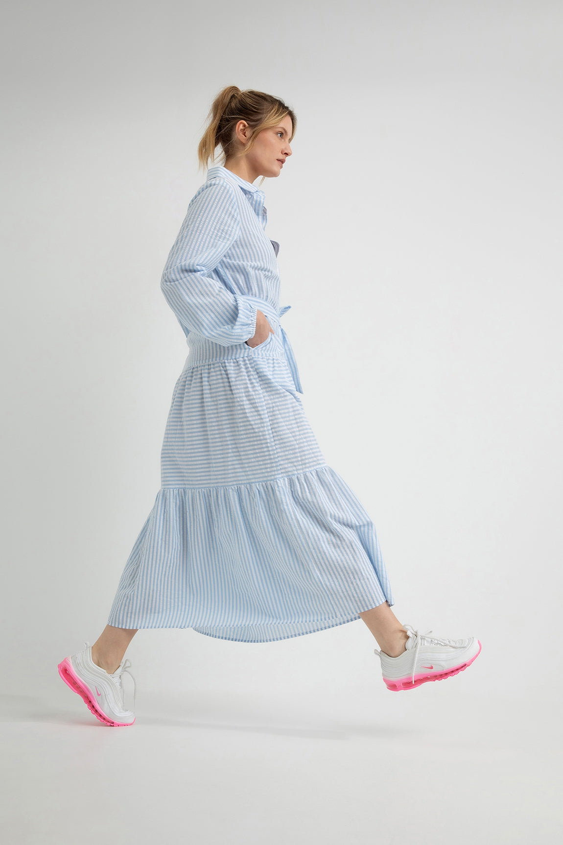Cotton Maxi Dress Dylana | Light Blue stripe