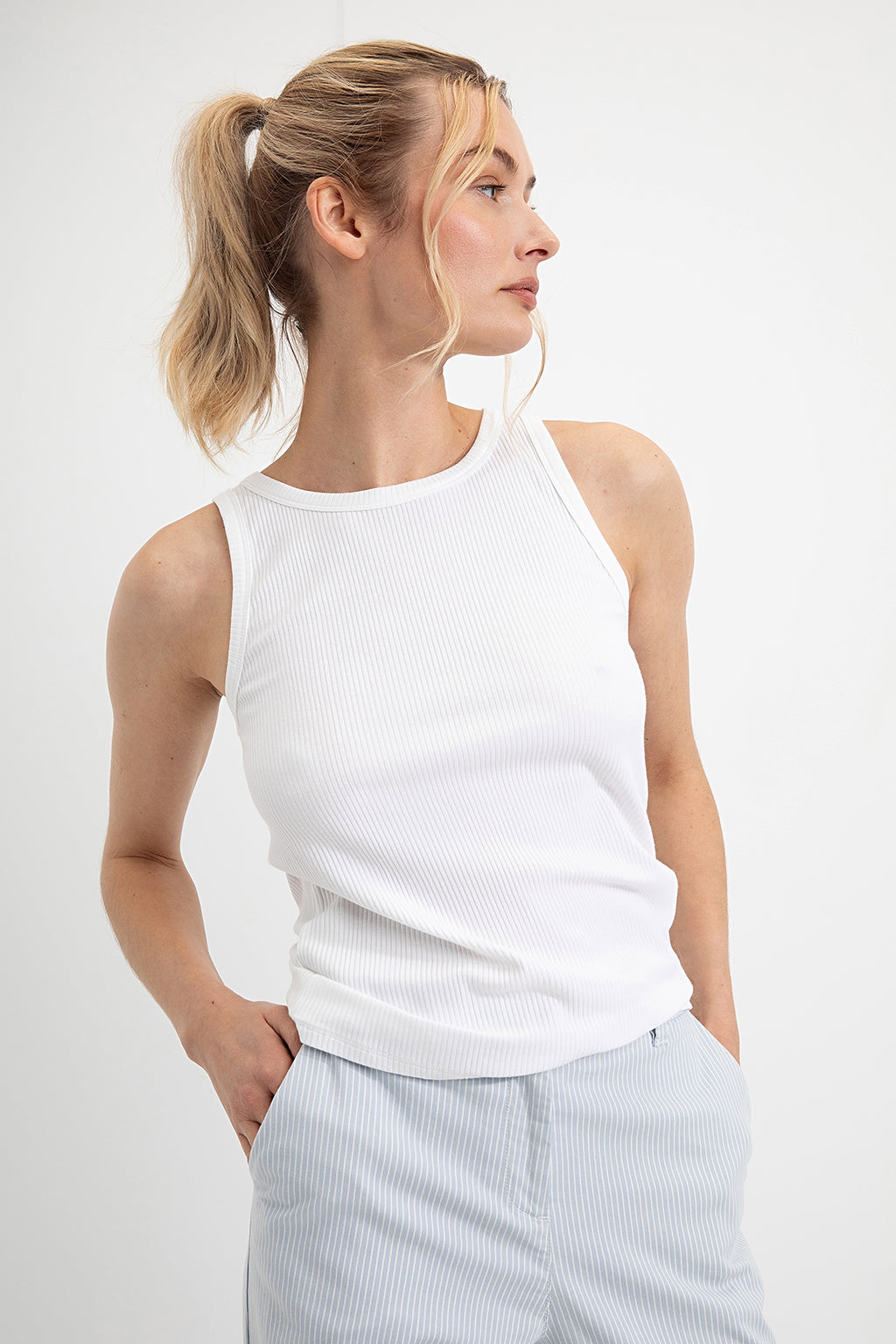 Josephine Deep V-Neck Tank - White