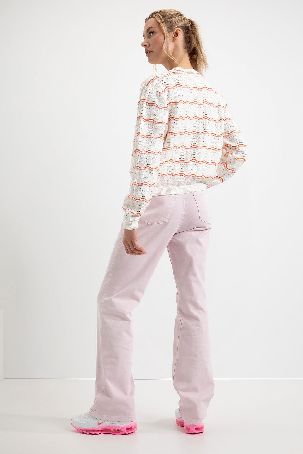 Cotton Ajour Sweater Doris | Light Orange stripe