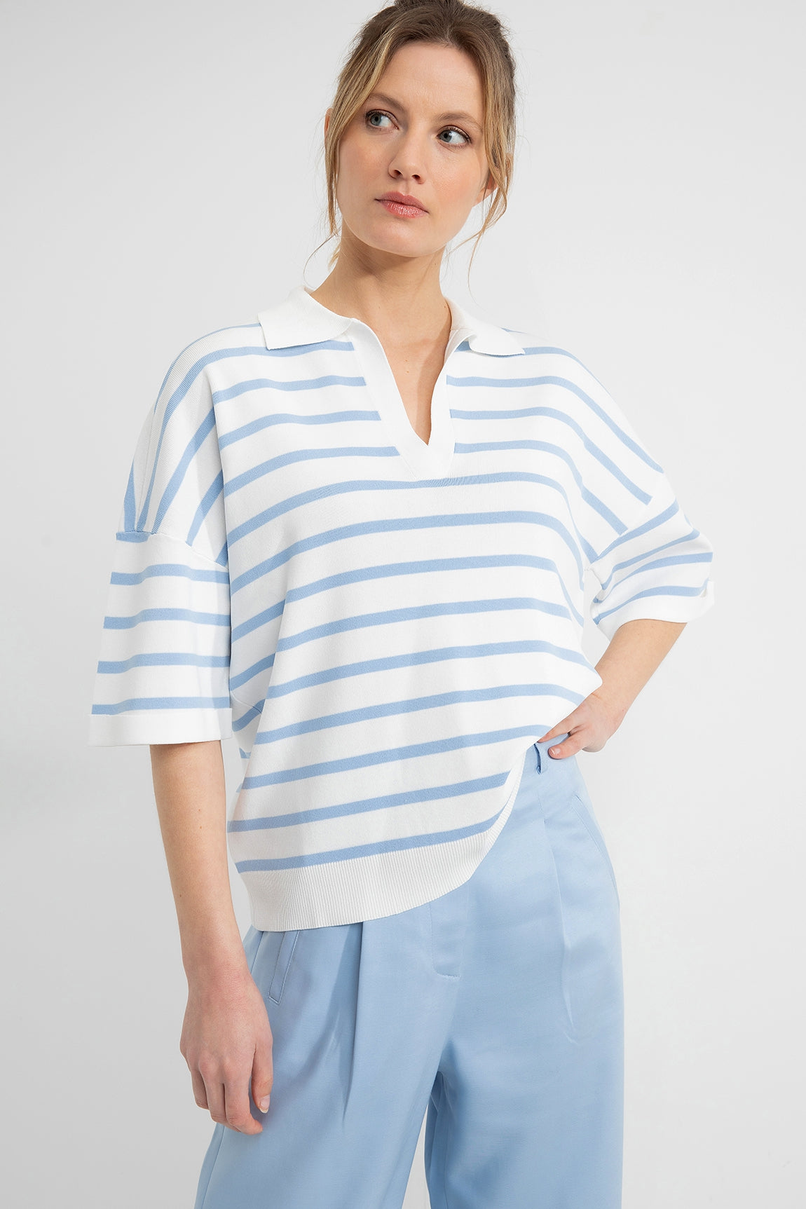 Striped Polo Sweater Dexter | Light Blue stripe