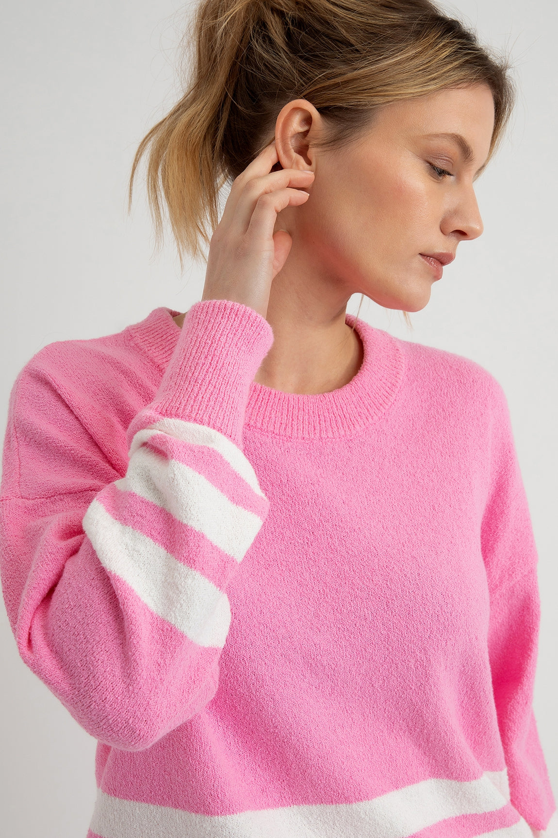 Cotton Blend Bouclé Sweater Doortje | Bubblegum stripe