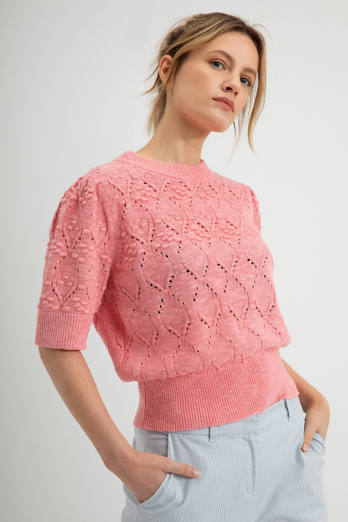 Cotton Ajour Sweater Dieuwertje | Bubblegum