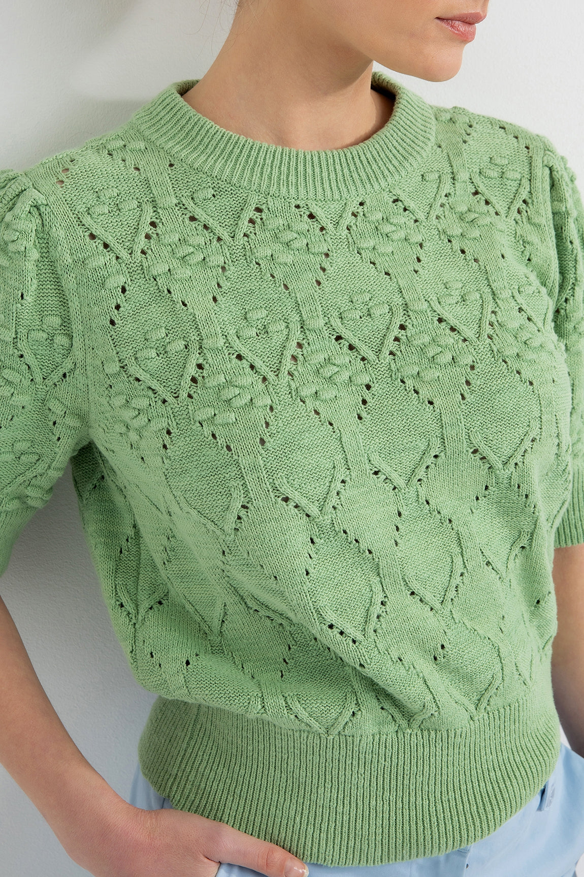 Cotton Ajour Sweater Diewertje | Sea Green