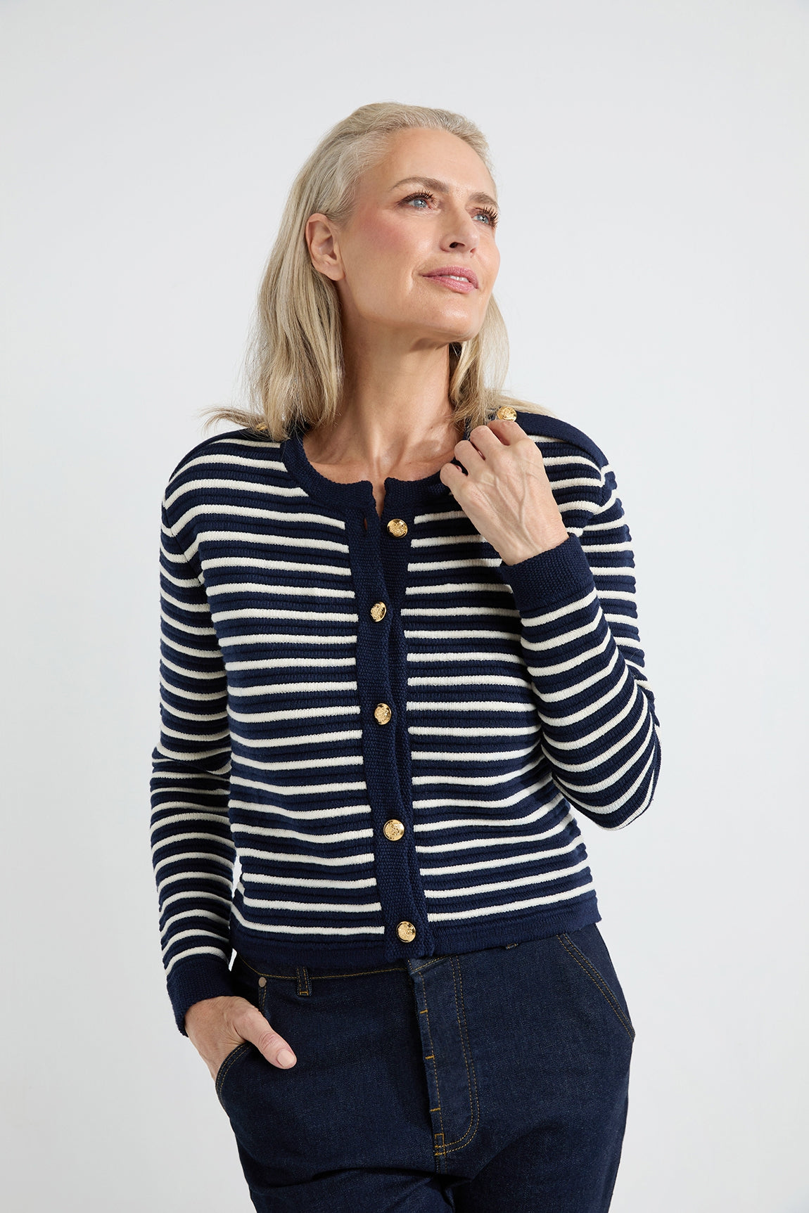 Avery cardigan | Navy stripe