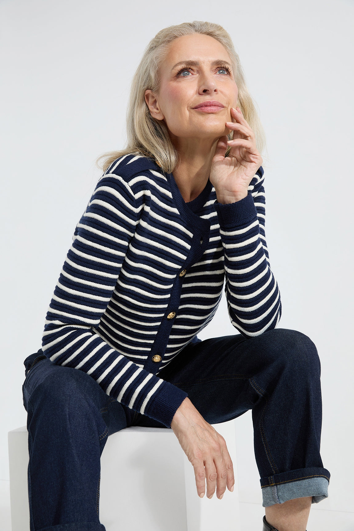 Avery cardigan | Navy stripe