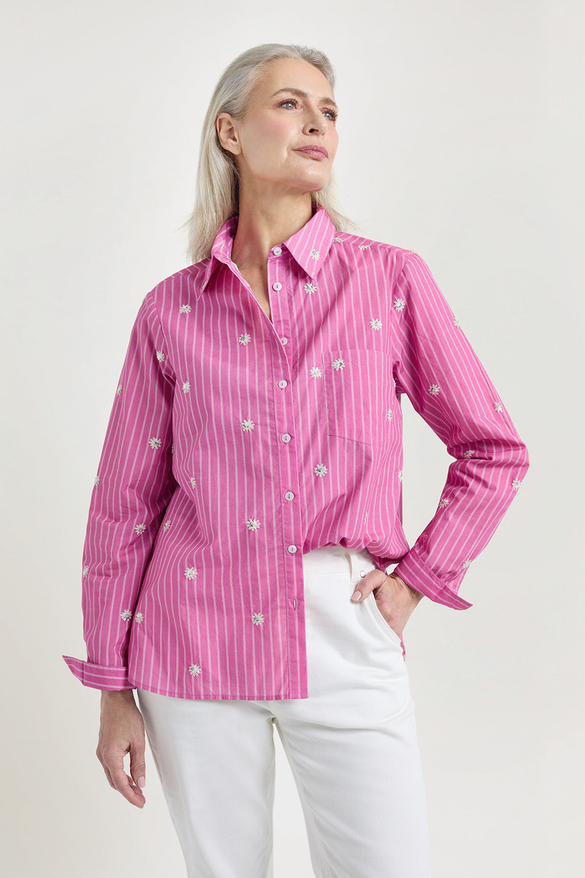 Juul blouse | Stripe Fuchia