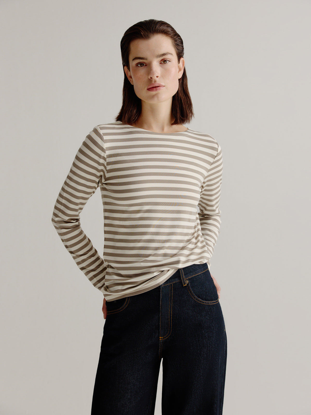 Aline t-shirt stripe | Light Khaki