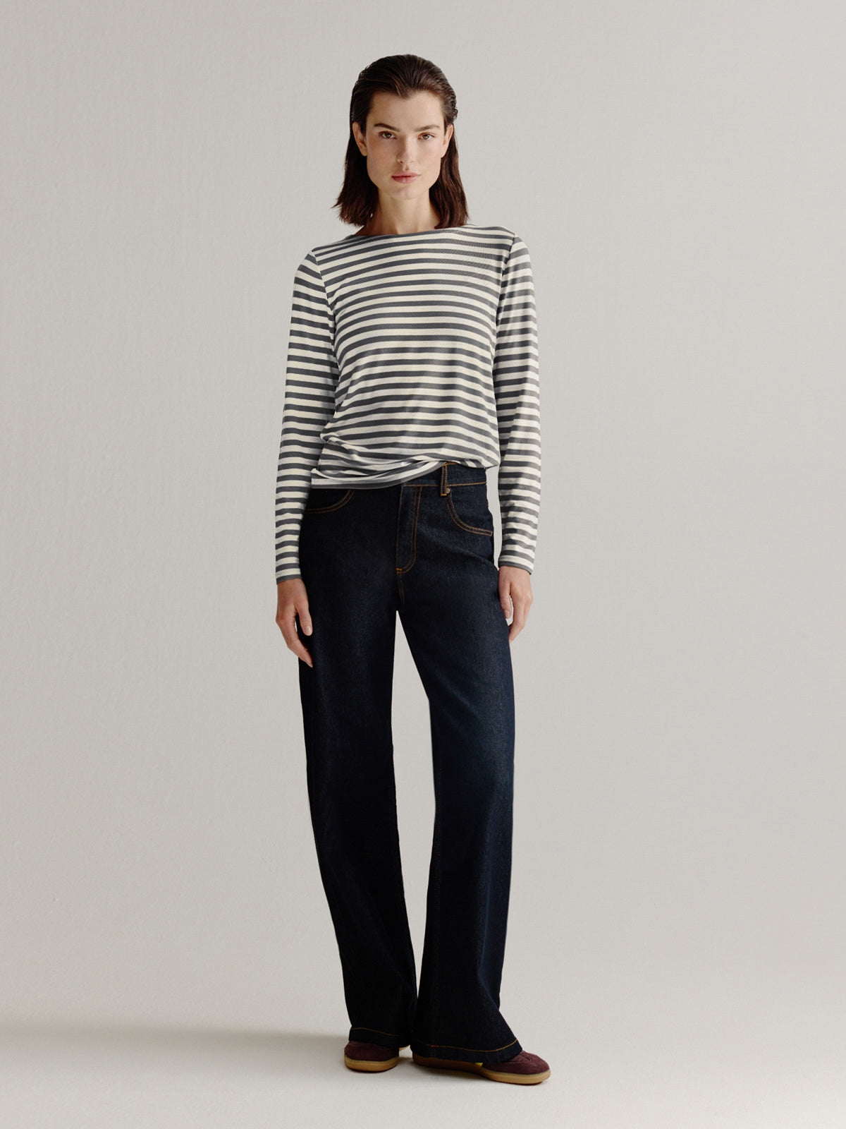 Aline t-shirt stripe | Steel Grey